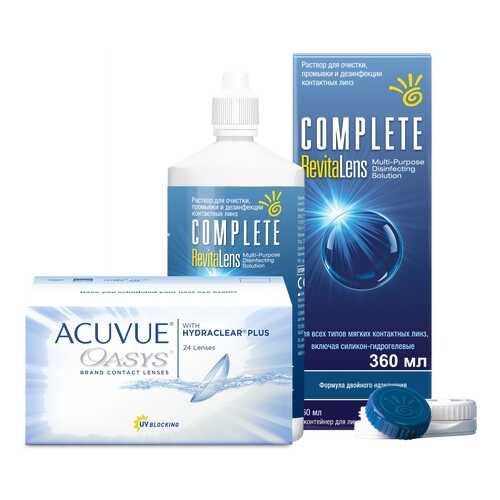 Контактные линзы Acuvue Oasys 24 линзы R 8.8 -9.50 + Раствор Complete RevitaLens 360 мл в Самсон-Фарма