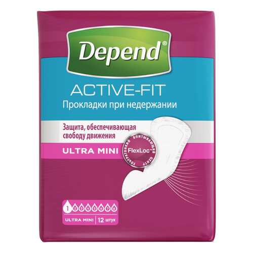 Урологические прокладки для женщин, 12 шт. Depend Active-Fit Ultra Mini в Самсон-Фарма